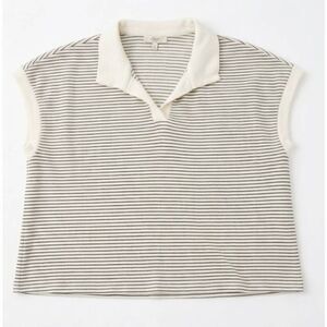 Atelier kirious womens xl boxy polo shirt cream black stripe cotton stretch
